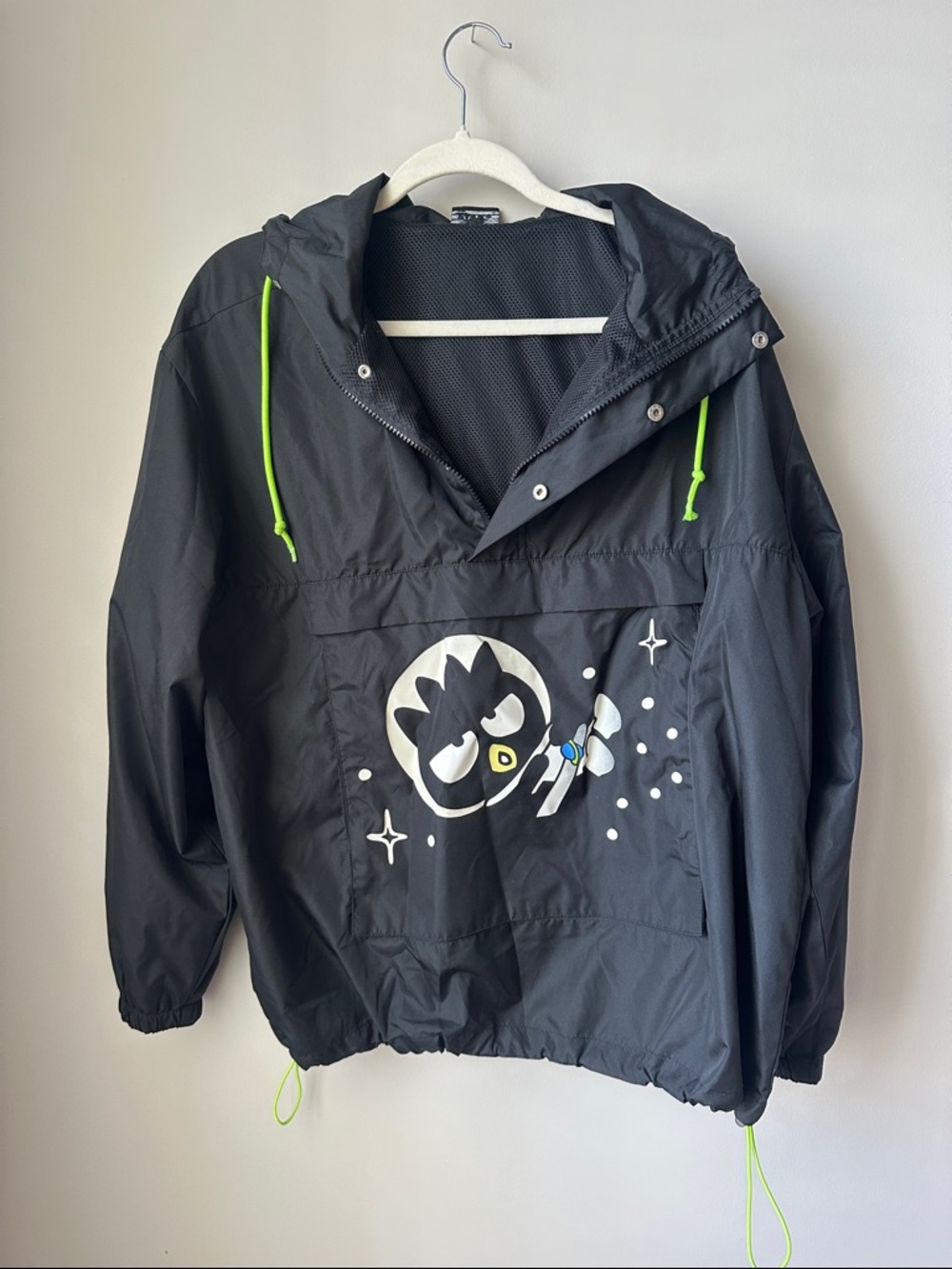 Sanrio Black Utility Hooded Jacket with Neon Green Drawcords